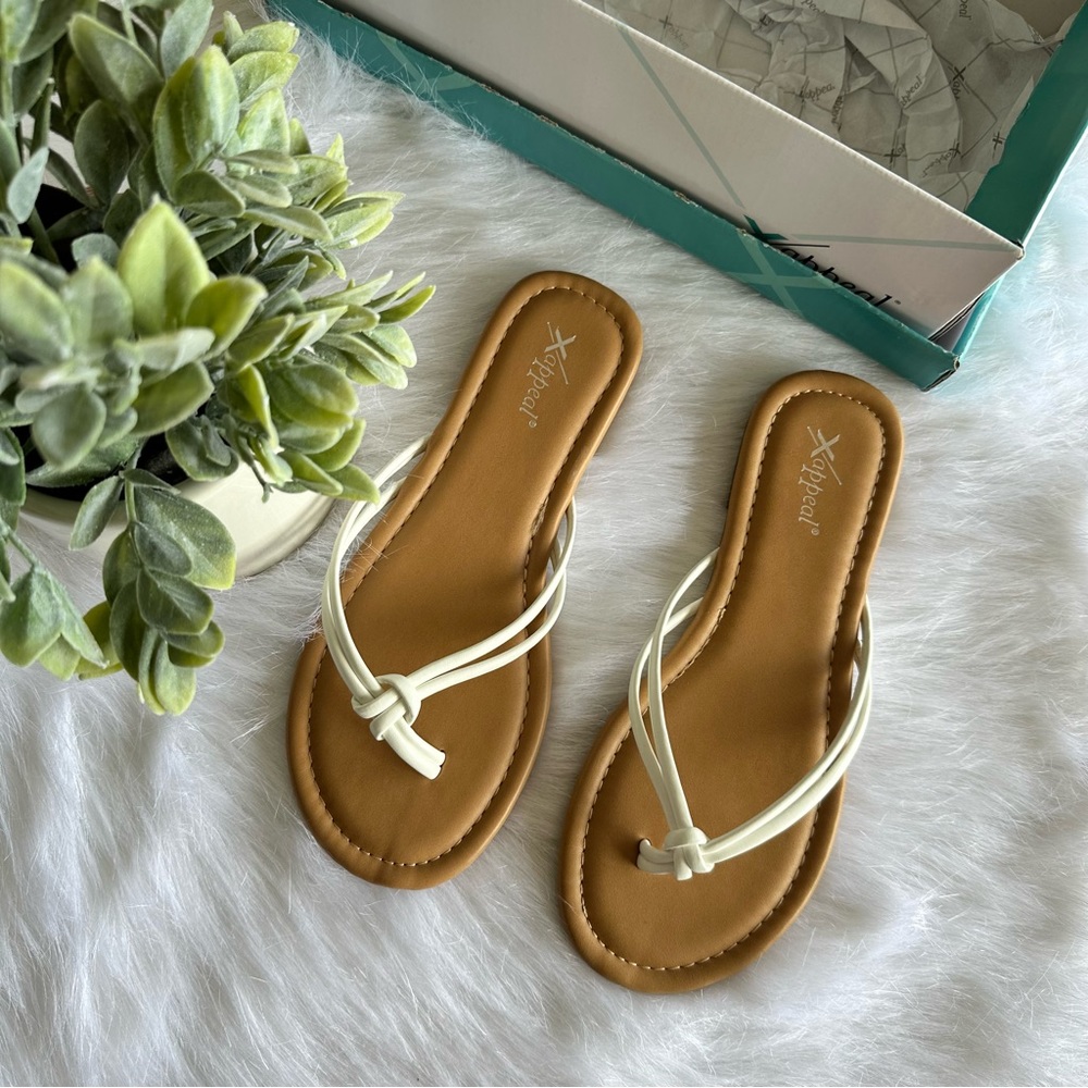 New White and Tan Sandals - X Appeal - Women’s Size 7